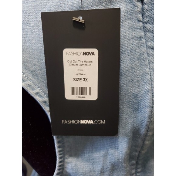 New W Tags Fashion Nova Women's 3XL Cut Out The Haters Light Wash Denim Jumpsuit - Picture 9 of 13